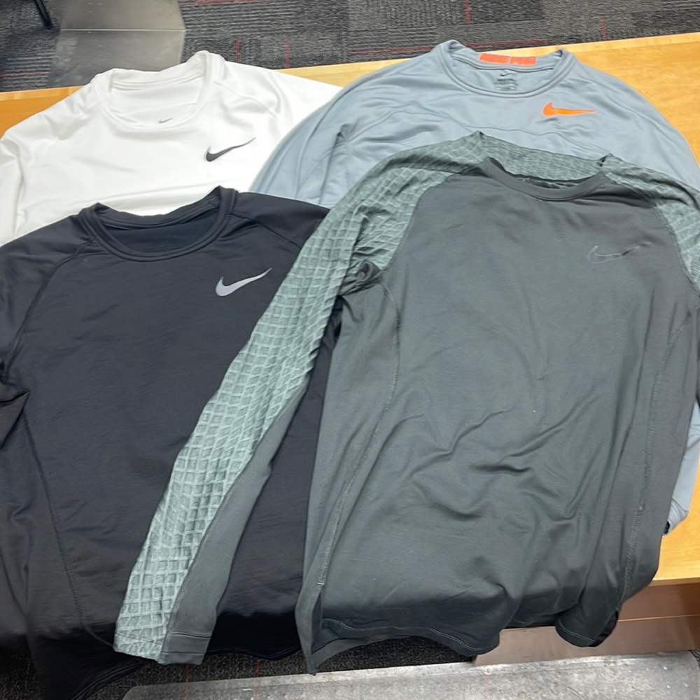 Lot of four Nike Pro Hyperwarm baselayer crew necks
